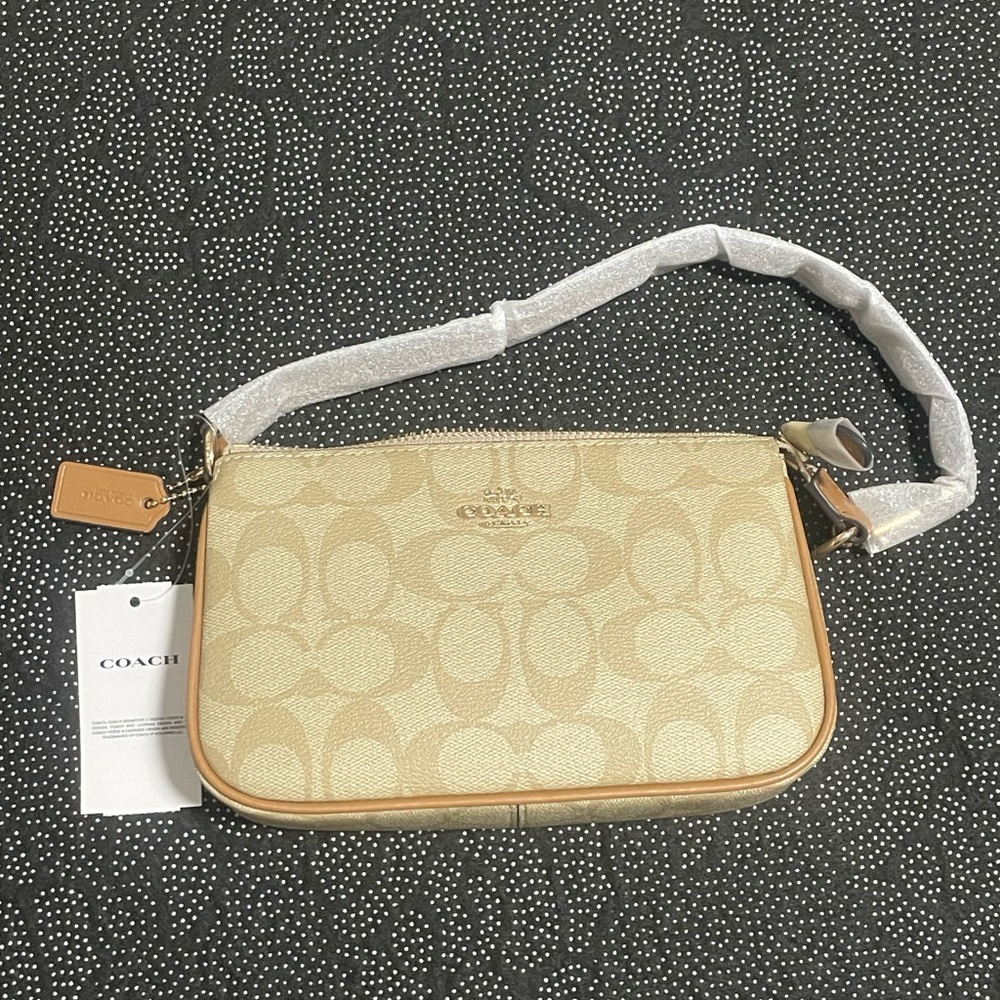 Coach Signature Canvas Shoulder Bag in Light Khaki and Tan